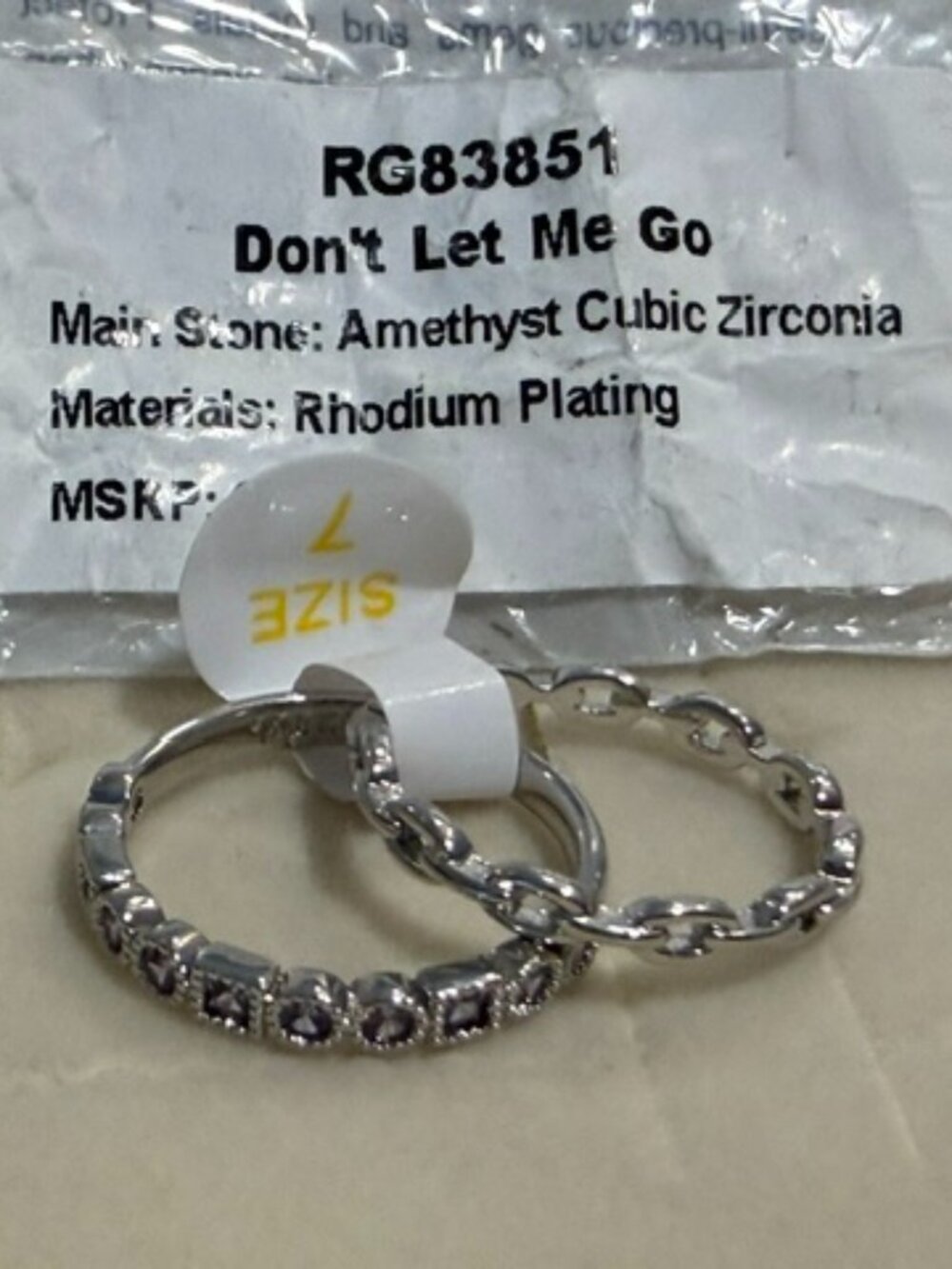 Bomb Party Ring Set "Don't Let Me Go" Rhodium Amethyst CZ Size 7 RG83851